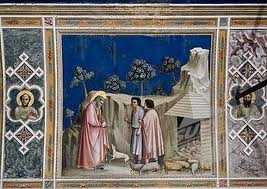 Muurschildering uit 1305 van de beroemde Italiaanse schilder Giotto; Joachim tussen de herders.